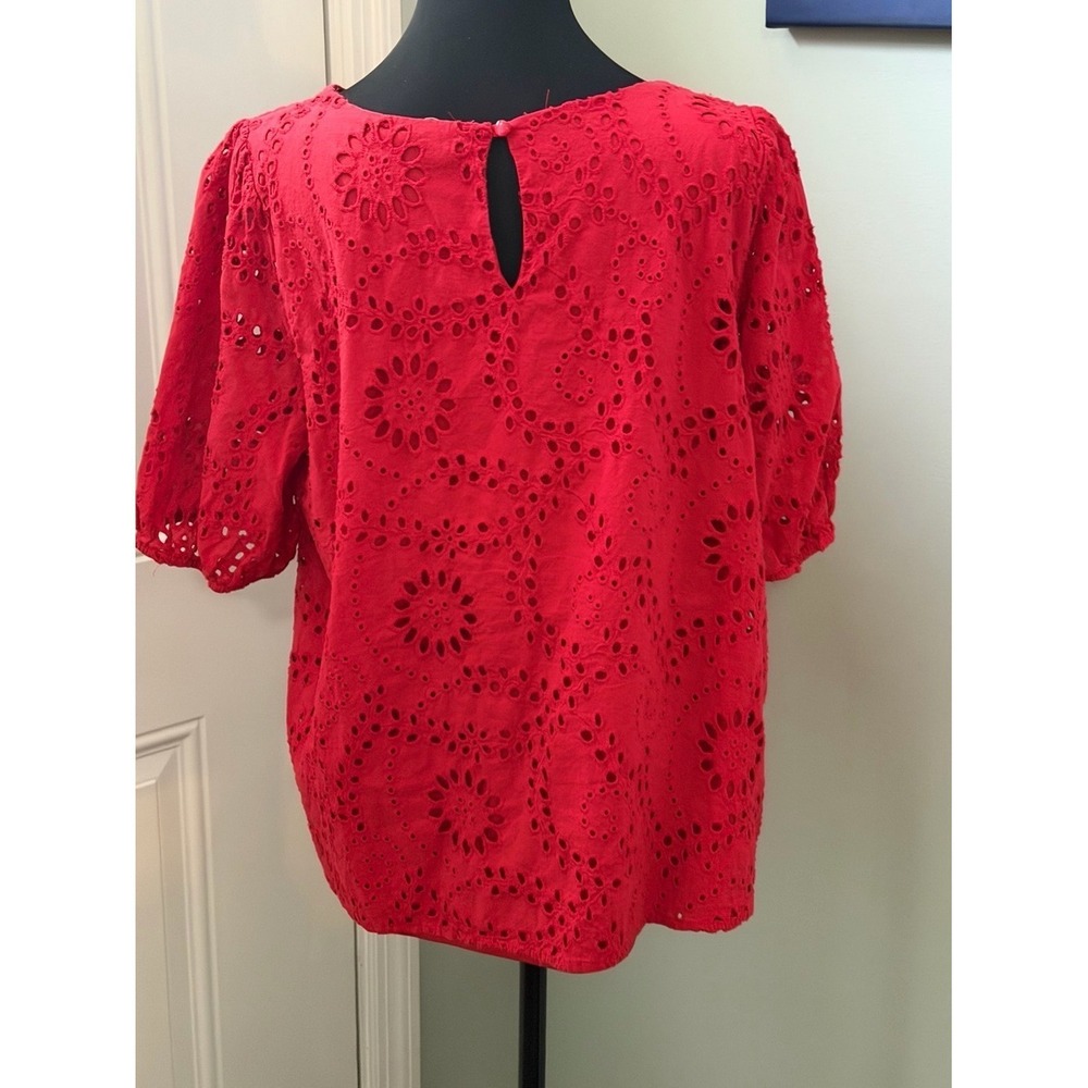 Beacon Bright Red Eyelet Puff-Sleeve Blouse - Picture 5 of 10